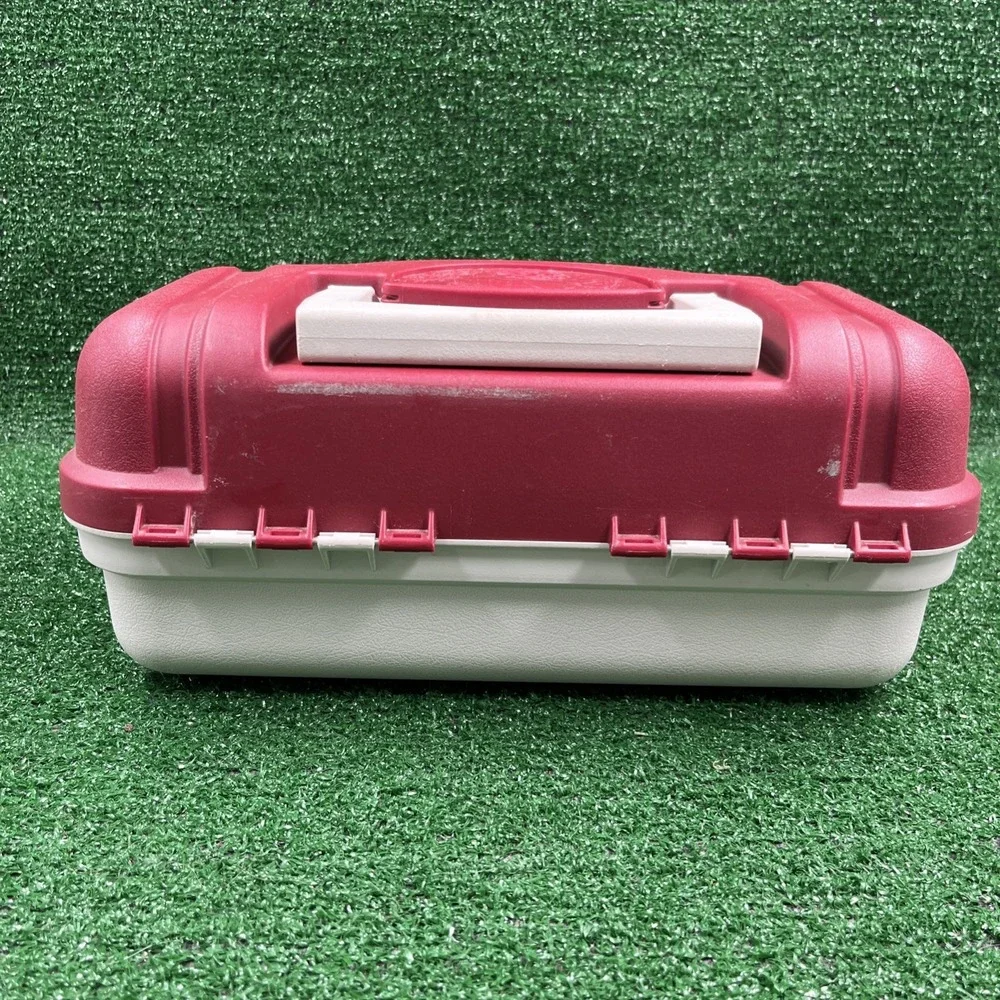 PLANO Model 6101 Red White Fishing Tackle Box w/ 1 Lift Up Tray